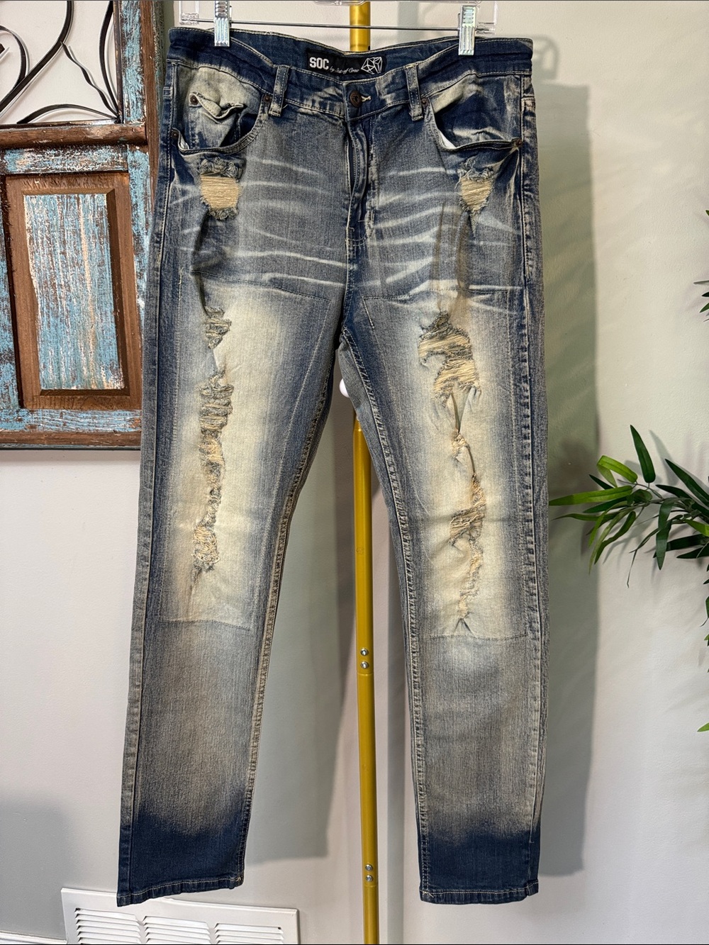 SOC moto Slim Straight Distressed Jeans in Faded Blue ombré 36 - Picture 1 of 15